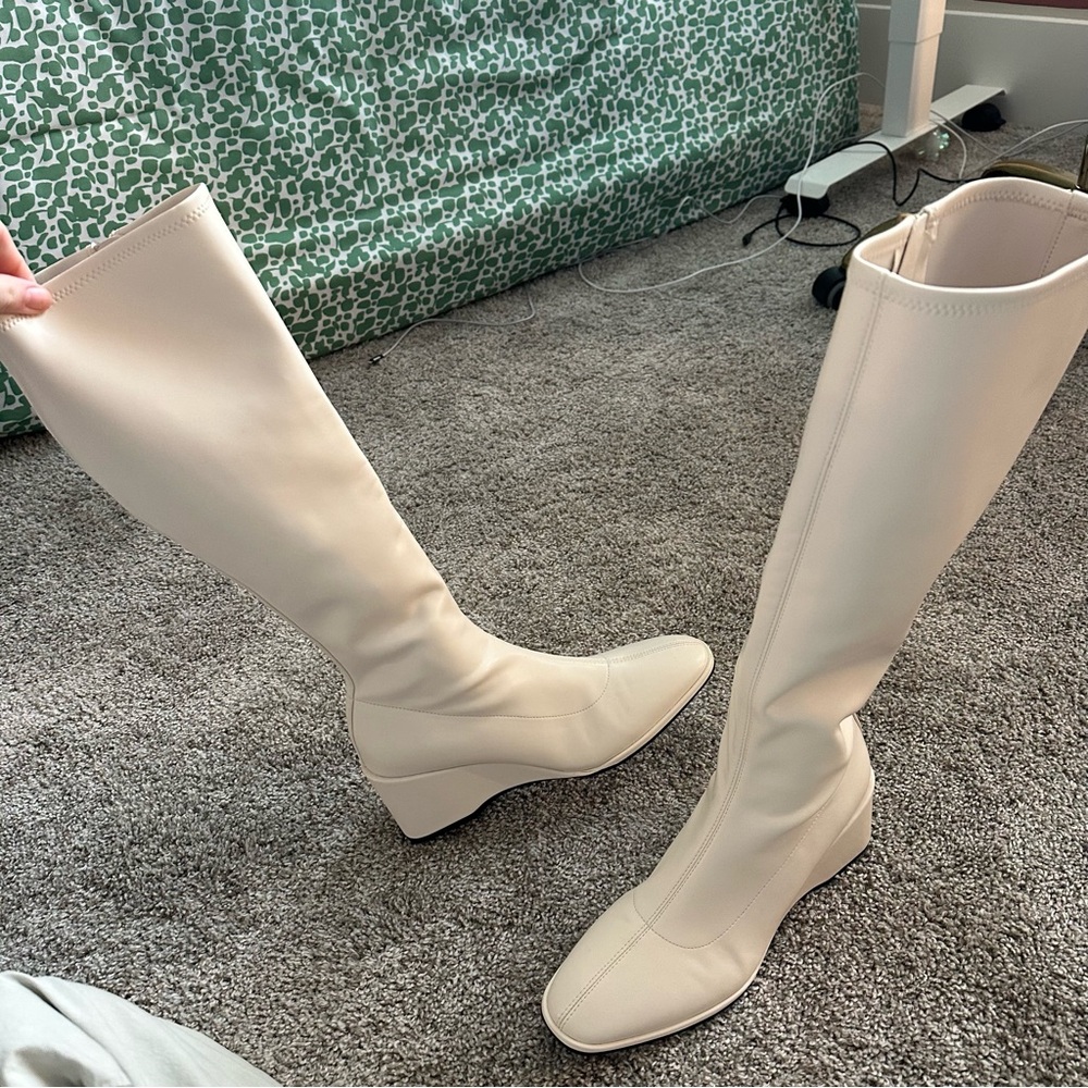 AEROSOLES Angela Stretch Faux Leather Tall Boots in Eggnog - Picture 3 of 10